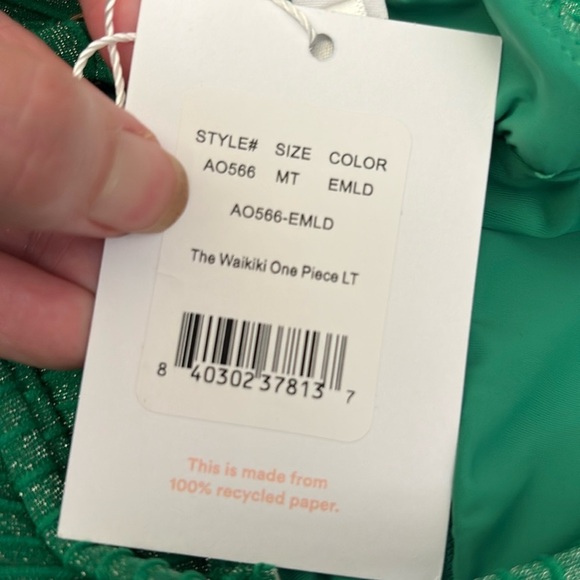 Andie Waikiki One Piece LT swimsuit sparkle Emerald Green size M long torso NWT - Picture 7 of 7
